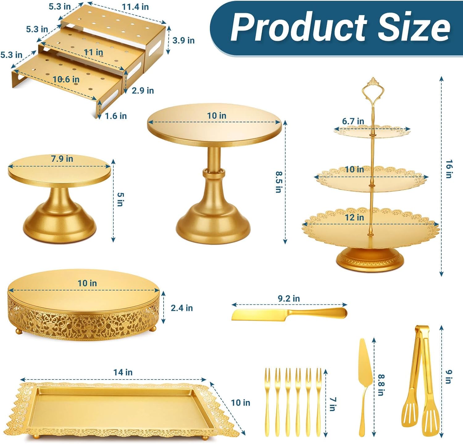 Gold Metal Dessert Table Displ - Display Risers Set 评论和价格