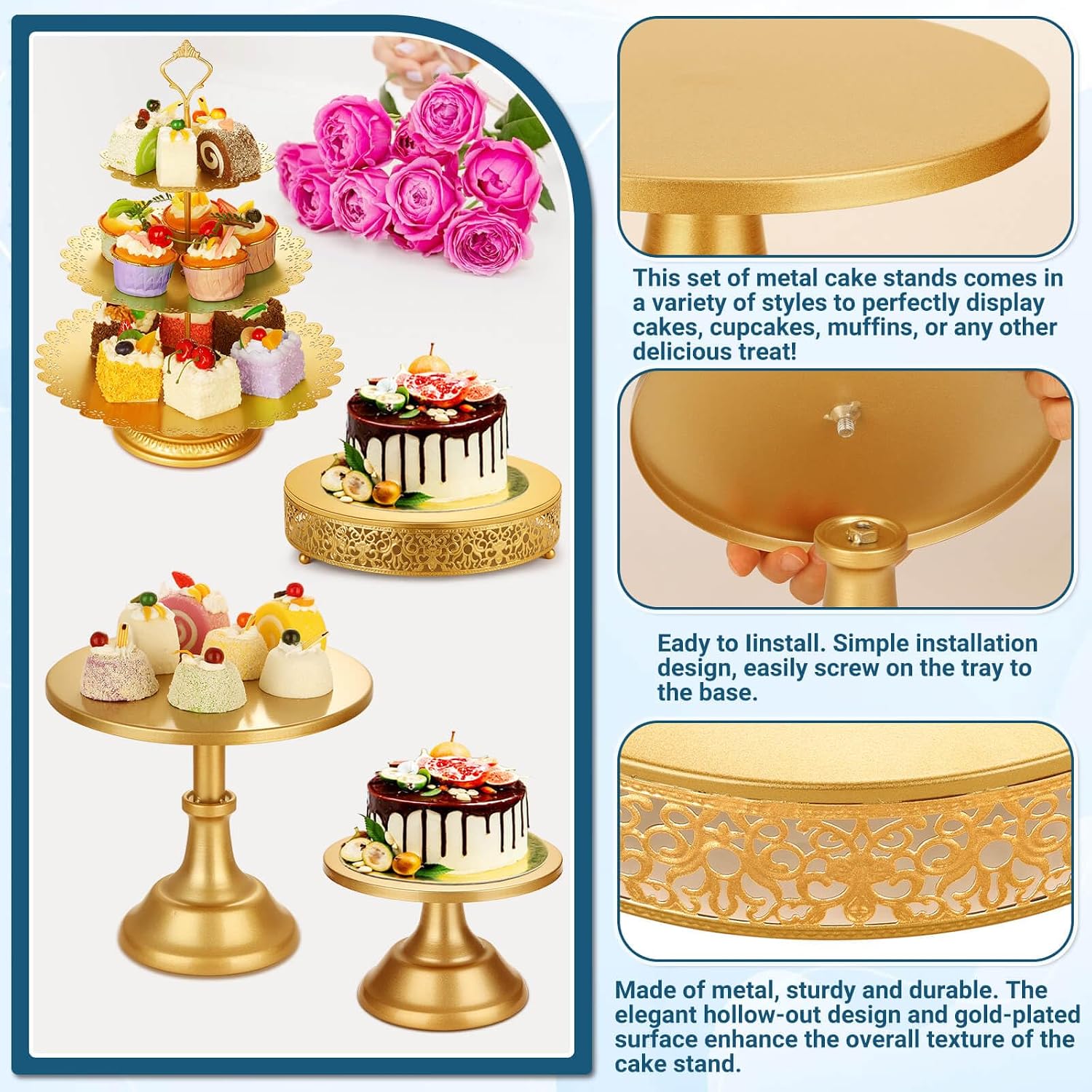 Gold Metal Dessert Table Displ - Display Risers Set 评论和价格