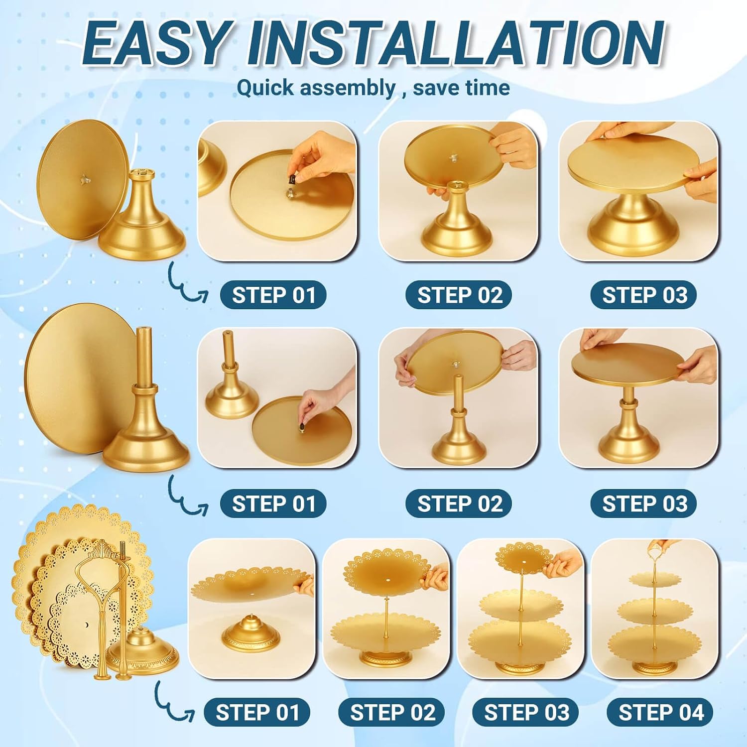 Gold Metal Dessert Table Displ - Display Risers Set 评论和价格